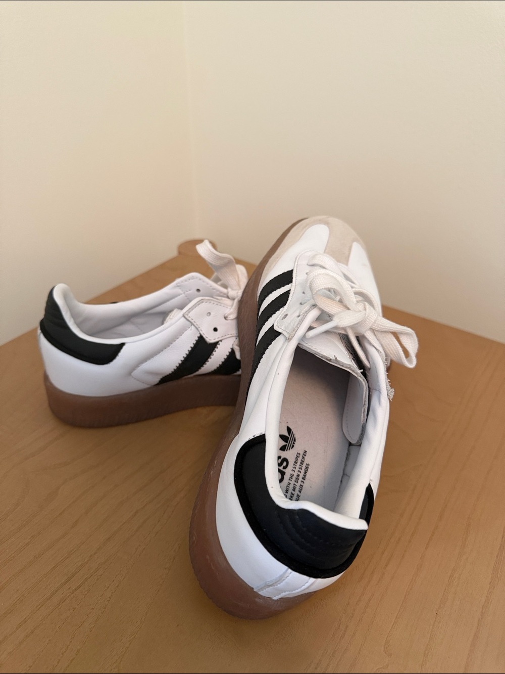 adidas White & Black Platform Sneakers with Gum Sole - Picture 3 of 5